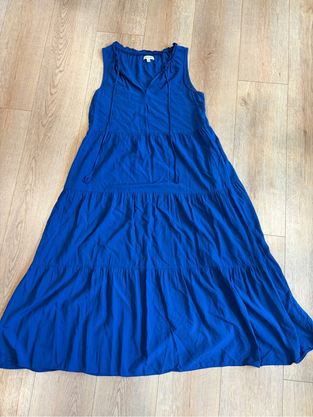 Max Studio Blue Tiered Maxi Dress Medium Sleeveless Boho Cottagecore
